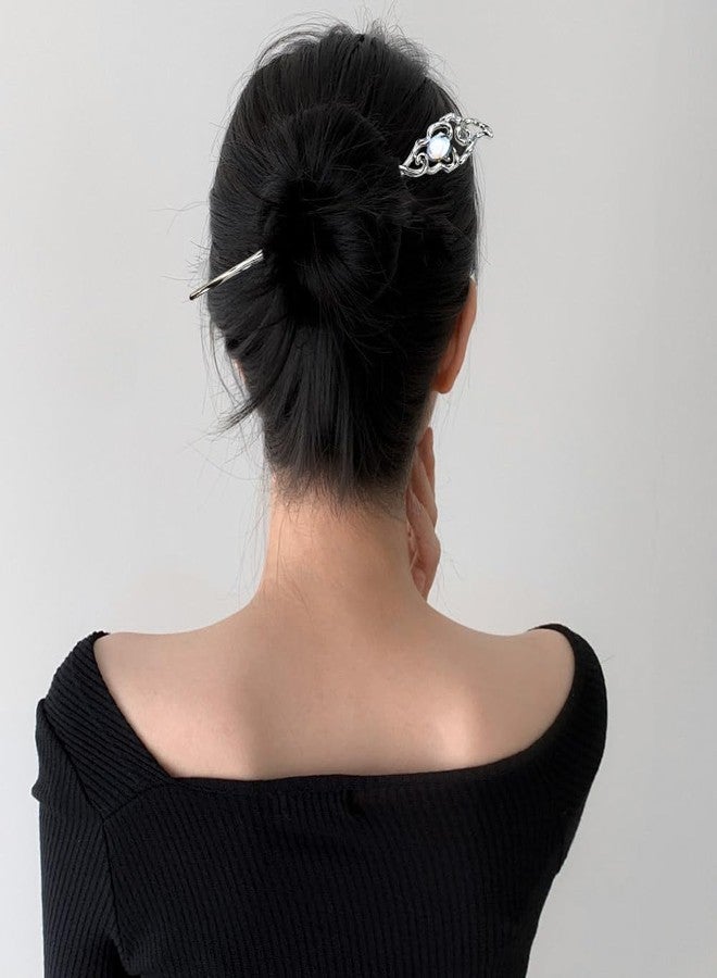 Arvintas 6PCS Star Moon Hair Sticks for Buns Long Hair Chinese Hanfu Asian Vintage Hair Chopsticks Metal Silver Hair Bun Updo Holders Long Hairpins for Women Girls - Image 3